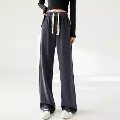 麓蔓蒂 运动松紧抽绳阔腿休闲裤 女款 黑色