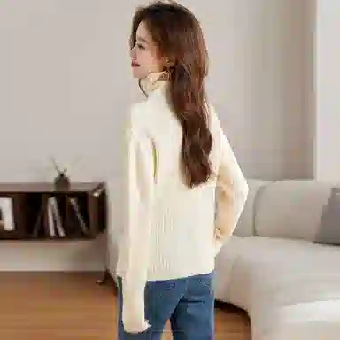 麓蔓蒂 宽松高领纯色长袖针织衫 女款