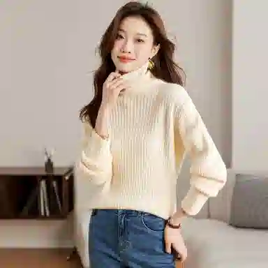 麓蔓蒂 宽松高领纯色长袖针织衫 女款