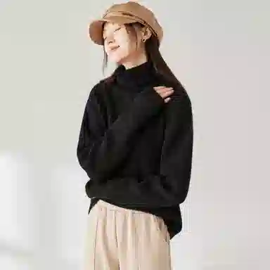 麓蔓蒂 宽松高领纯色长袖针织衫 女款