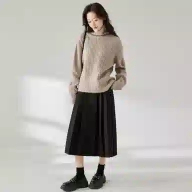 麓蔓蒂 宽松高领纯色长袖针织衫 女款