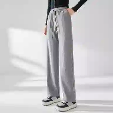 麓蔓蒂 纯色高腰抽绳直筒休闲裤 女款