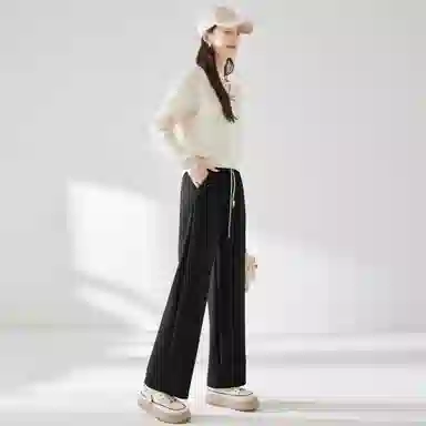 麓蔓蒂 纯色高腰抽绳直筒休闲裤 女款