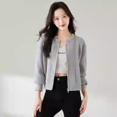 麓蔓蒂 拉链纯色短款长袖针织衫 女款