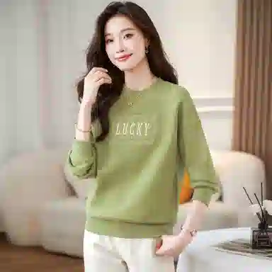 麓蔓蒂 圆领宽松纯色绣花卫衣 女款