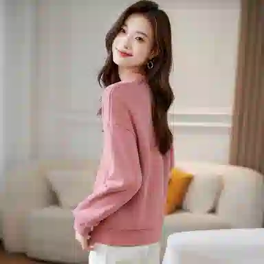 麓蔓蒂 圆领宽松纯色绣花卫衣 女款