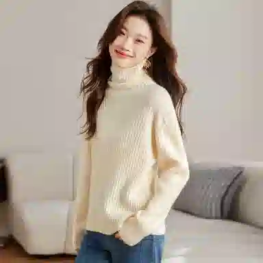 麓蔓蒂 宽松高领纯色长袖针织衫 女款