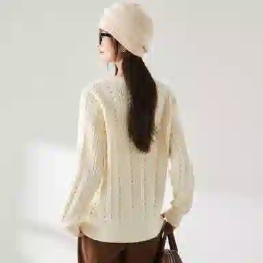 麓蔓蒂 纯色圆领提花长袖针织衫 女款