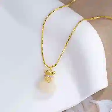 水贝之星 玲珑福袋 国潮复古新中式精致萌趣可爱招财纳福闪耀灵动聚宝铜钱转运珠锁骨链 合金 项链 男女同款情侣款