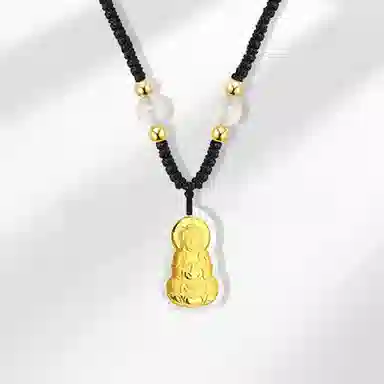 百利金 金镶玉 精致个性大气小众设计感 国潮新中式复古弥勒佛观音转运锁骨链 足金 项链 男女同款情侣款
