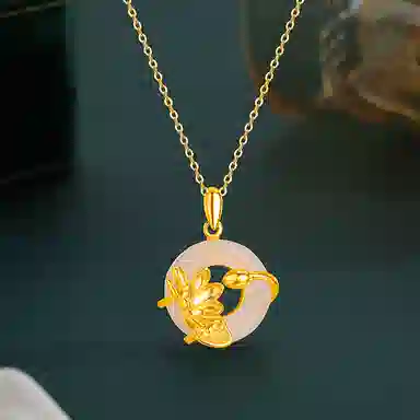 百利金 荷花平安扣 国潮复古新中式平安转运如意顺遂精致轻奢时尚百搭气质显白小众设计#好运 玉髓 玉石项链 男女同款情侣款