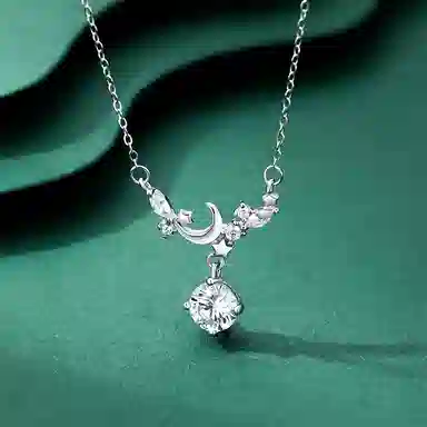 【通体足银纯银S999】 百利金 星月辉映 闪耀璀璨灵动气质精致轻奢优雅浪漫经典百搭小众设计星星月亮锁骨链 琉璃 项链 男女同款情侣款