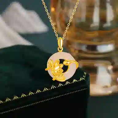 百利金 荷花平安扣 国潮复古新中式平安转运如意顺遂精致轻奢时尚百搭气质显白小众设计#好运 玉髓 玉石项链 男女同款情侣款