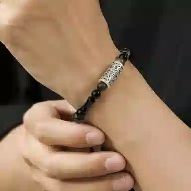 百利金 麒麟竹节上岸 时来运转平安纳福国潮复古新中式精致轻奢经典百搭小众设计可调节转运珠手饰 黑曜石 手链 男女同款情侣款