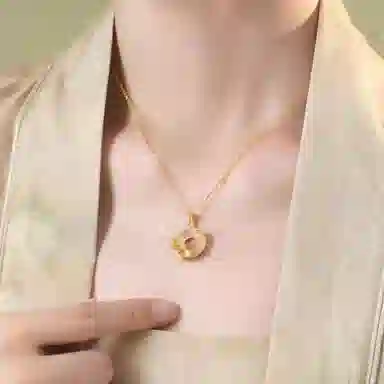 百利金 荷塘月色 优雅气质森系精致经典百搭平安转运国潮新中式小众设计荷花平安扣#好运 玉髓 项链 男女同款情侣款