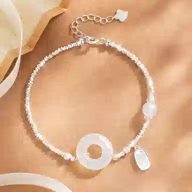 百利金 碎银平安扣 招财纳福平安转运国潮复古新中式精致轻奢气质百搭小众设计可调节转运珠拼接链#好运 玉髓 手链 男女同款情侣款