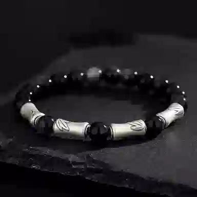 百利金 节节高升 国潮复古新中式平安纳福顺遂如意简约精致气质显白小众设计竹节转运珠手饰 黑曜石 手串 男女同款情侣款