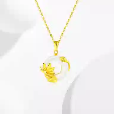 百利金 荷花平安扣 平安转运如意顺遂国潮复古新中式精致轻奢气质显白小众设计吊坠锁骨链#好运 玉髓 玉石项链 男女同款情侣款