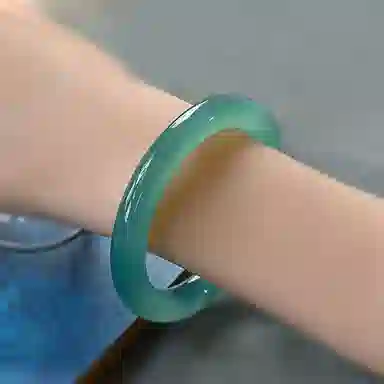 百利金 油青素圈 典雅精致简约气质国潮复古新中式汉服旗袍搭配创意设计一步一响素圈闭口手饰 玉髓 玉石手镯 男女同款情侣款