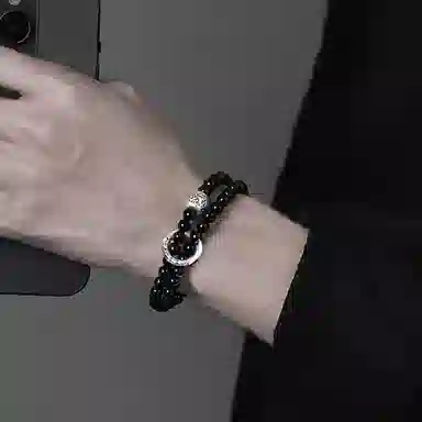 百利金 双圈祥云 平安纳福吉祥顺遂国潮复古新中式精致轻奢经典百搭小众设计平安扣转运珠手饰 黑曜石 手串 男女同款情侣款