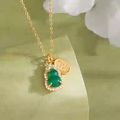 百利金 福禄好运顺遂安康国潮复古新中式精致轻奢气质璀璨小众设计 玉髓 项链 男女同款情侣款