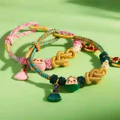 百利金 五彩安康棕 萌趣可爱轻奢精致温柔气质轻奢时尚高级感国潮新中式平安纳福小众设计可调节编织链 合金 手链 男女同款情侣款