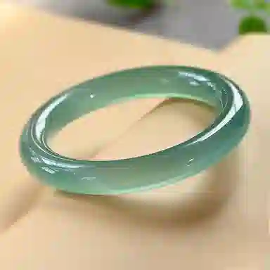 百利金 油青素圈 典雅精致简约气质国潮复古新中式汉服旗袍搭配创意设计一步一响素圈闭口手饰 玉髓 玉石手镯 男女同款情侣款