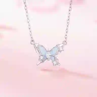 【S999纯银足银】 百利金 星光蝴蝶 闪耀璀璨灵动气质优雅浪漫精致轻奢时尚百搭小众设计夜光吊坠锁骨链#好运 琉璃 项链 男女同款情侣款