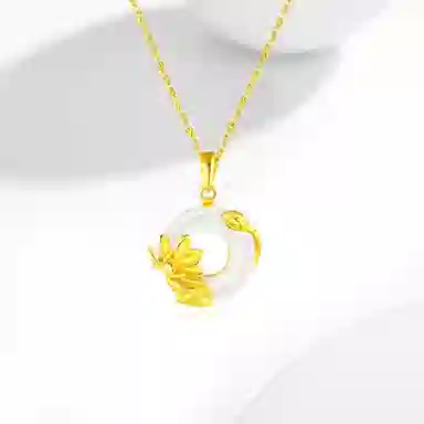百利金 荷花平安扣 平安转运如意顺遂国潮复古新中式精致轻奢气质显白小众设计吊坠锁骨链#好运 玉髓 玉石项链 男女同款情侣款