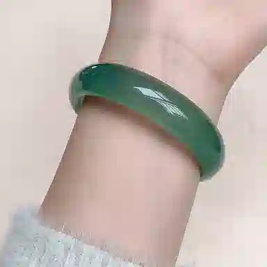 百利金 油青色 新中式优雅国潮风简约精致远山黛温婉大方汉服旗袍搭配闭口素圈美人镯 玉髓 玉石手镯 男女同款情侣款