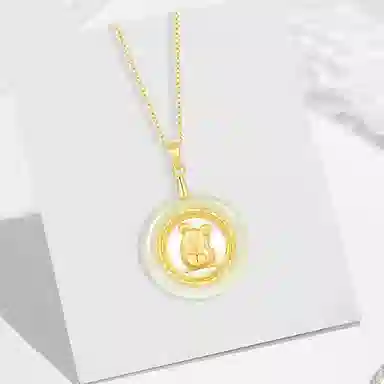 百利金 十二生肖时来运转 精致轻奢个性 国潮新中式复古平安扣金镶玉锁骨链 绳链 项链 男女同款情侣款