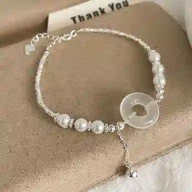 百利金 碎银几两平安扣 国潮复古新中式平安纳福吉祥如意简约精致经典百搭小众设计可调节转运珠手饰#好运 玉髓 手链 男女同款情侣款