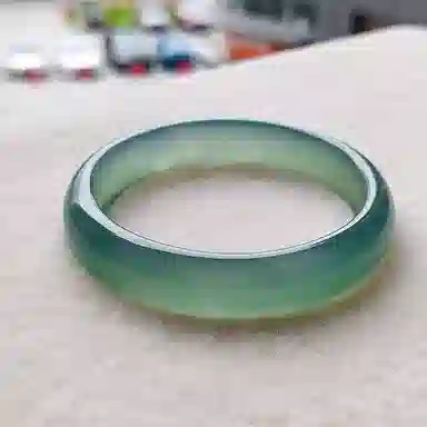 百利金 油青色 新中式优雅国潮风简约精致远山黛温婉大方汉服旗袍搭配闭口素圈美人镯 玉髓 玉石手镯 男女同款情侣款