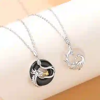 百利金 龙凤呈祥平安扣 平安纳福吉祥顺遂国潮复古新中式简约精致气质百搭小众设计吊坠锁骨链#好运 玉髓 项链 男女同款情侣款