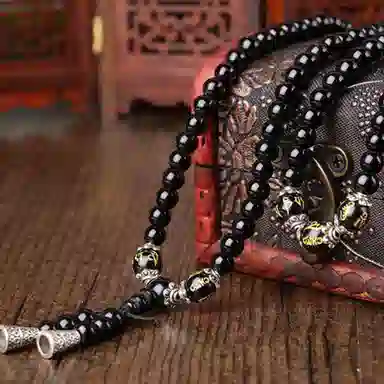 百利金 六字真言 创意设计国潮新中式复古简约精致转运 虎睛石多圈手饰 黑曜石 玉石手串 男女同款情侣款