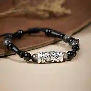 百利金 麒麟竹节上岸 时来运转平安纳福国潮复古新中式精致轻奢经典百搭小众设计可调节转运珠手饰 黑曜石 手链 男女同款情侣款