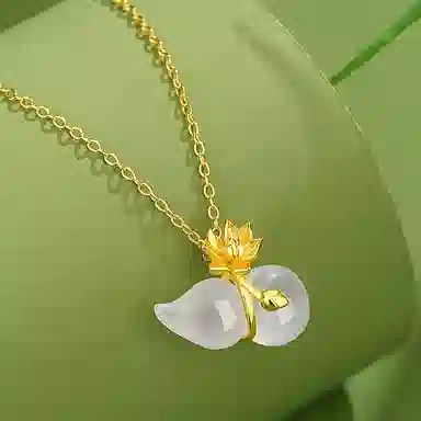 百利金 福禄莲莲 平安纳福吉祥顺遂国潮复古新中式精致轻奢气质百搭小众设计莲花葫芦吊坠锁骨链#好运 玉髓 项链 男女同款情侣款