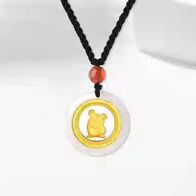 百利金 十二生肖时来运转 大气轻奢创意设计 国潮新中式复古金镶玉平安扣锁骨链 足金 项链 男女同款情侣款