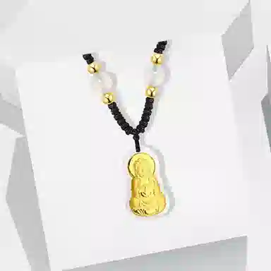百利金 金镶玉 精致个性大气小众设计感 国潮新中式复古弥勒佛观音转运锁骨链 足金 项链 男女同款情侣款