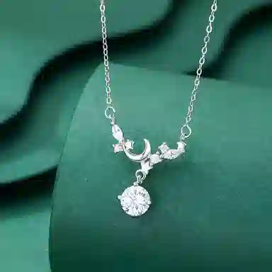 【通体足银纯银S999】 百利金 星月辉映 闪耀璀璨灵动气质精致轻奢优雅浪漫经典百搭小众设计星星月亮锁骨链 琉璃 项链 男女同款情侣款