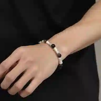 百利金 节节高升 国潮复古新中式平安纳福顺遂如意简约精致气质显白小众设计竹节转运珠手饰 黑曜石 手串 男女同款情侣款