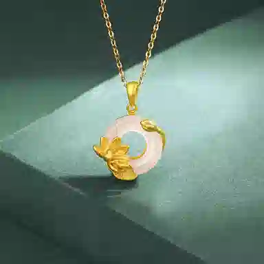 百利金 荷塘月色 优雅气质森系精致经典百搭平安转运国潮新中式小众设计荷花平安扣#好运 玉髓 项链 男女同款情侣款