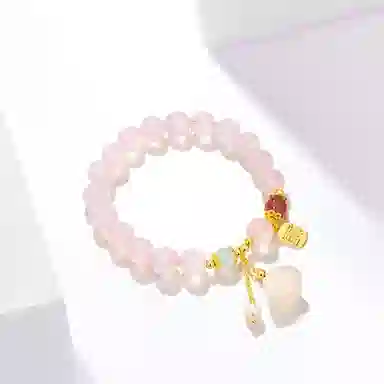 百利金 好运莲莲 国潮复古新中式平安纳福大吉大利小众设计精致轻奢温柔气质转运珠 粉水晶 手串 男女同款情侣款