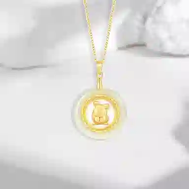 百利金 十二生肖时来运转 精致轻奢个性 国潮新中式复古平安扣金镶玉锁骨链 绳链 项链 男女同款情侣款