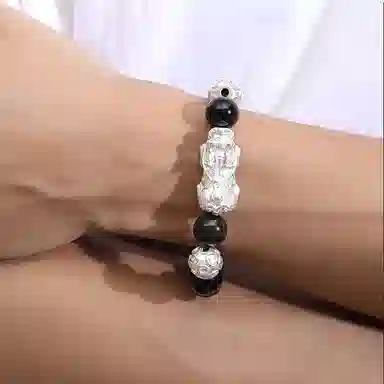 百利金 貔貅金钱珠 招财纳福吉祥顺遂国潮新中式简约精致经典百搭小众设计霸气吞金兽可调节转运珠手饰 黑曜石 手串 男女同款情侣款