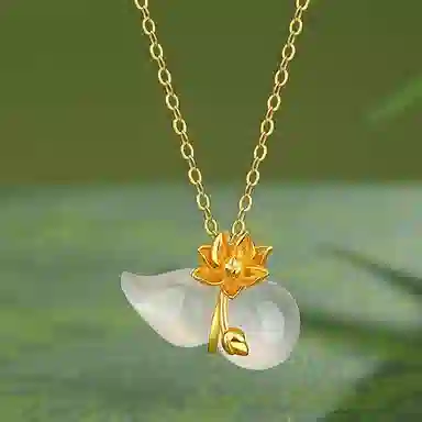 百利金 福禄莲莲 平安纳福吉祥顺遂国潮复古新中式精致轻奢气质百搭小众设计莲花葫芦吊坠锁骨链#好运 玉髓 项链 男女同款情侣款