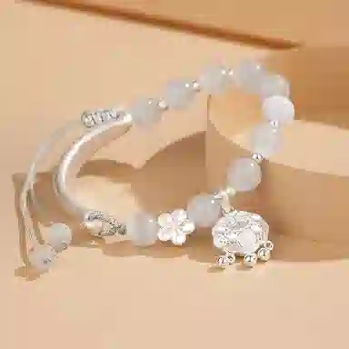 百利金 桃花平安锁半镯 国潮复古新中式平安转运吉祥招桃花精致轻奢优雅气质小众设计可调节转运珠手饰#好运 琉璃 手链 男女同款情侣款