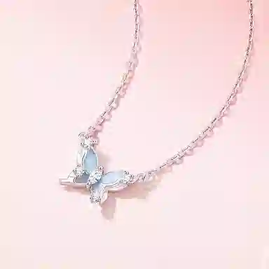 【S999纯银足银】 百利金 星光蝴蝶 闪耀璀璨灵动气质优雅浪漫精致轻奢时尚百搭小众设计夜光吊坠锁骨链#好运 琉璃 项链 男女同款情侣款