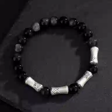 百利金 节节高升 国潮复古新中式平安纳福顺遂如意简约精致气质显白小众设计竹节转运珠手饰 黑曜石 手串 男女同款情侣款