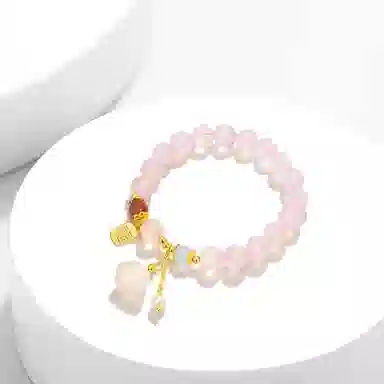 百利金 好运莲莲 国潮复古新中式平安纳福大吉大利小众设计精致轻奢温柔气质转运珠 粉水晶 手串 男女同款情侣款